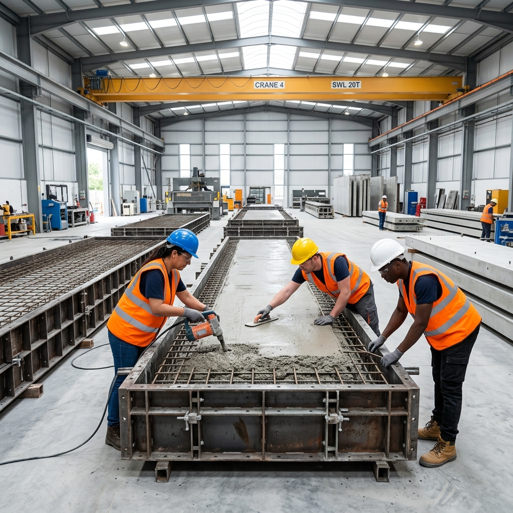 Factory workers on concrete mold